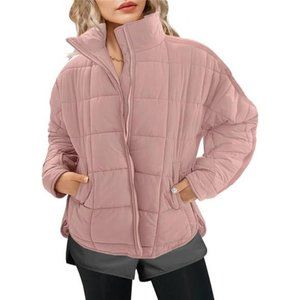 Women's Oversized Lightweight Puffer Jackets Zipper Short Down Coat, Dustypink
